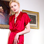 First pic of Leggy blonde teen Gerda Rubia removes her red dress to pose totally naked