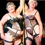 First pic of Old fat women in 3 piece lingerie and nylons go lesbian inside strip club