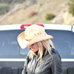 Third pic of Blonde cowgirl Jenny shows her great tits in the bed of a pickup truck