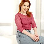 First pic of Sexy redhead Sweet Angelina removes pee soaked jeans before toying her pussy