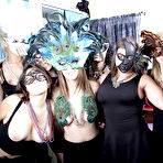 First pic of Coed party with big tits clothed babes in sexy mysterious masks