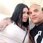 First pic of Tatted chick Megan Inky sports a creampie after close up sex with an inked man