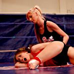 Second pic of Sporty lesbian chicks have some non nude catfight fun in the ring