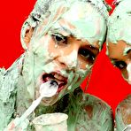 Fourth pic of Euro chick Virus Vellons and gf cover each other in St Paddy's day cake batter
