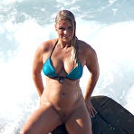 Third pic of Blonde MILF Sweet Susi gets soaking wet in the ocean with no bikini bottoms on