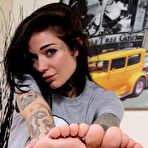 Third pic of Tattooed cutie Refen takes her shoes off to wiggle her sexy feet at the camera