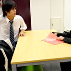First pic of Japanese chick Hasumi receives a creampie during sex at a job interview