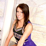 First pic of Caucasian cheerleader exposes her underwear before removing her uniform