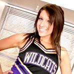 Third pic of Caucasian cheerleader exposes her underwear before removing her uniform