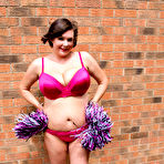 Third pic of Overweight amateur Roxy doffs a cheerleader uniform in over the knee socks