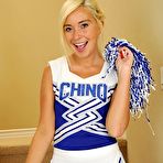 First pic of Blonde cheerleader Kaylee Hayee sets her tan lined body free on stairs