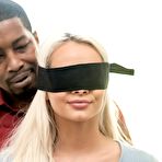First pic of Hot girl Elsa Jean is freed from a blindfold prior to her interracial fucking