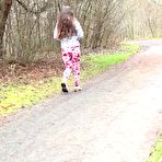 Fourth pic of Solo girl Valentina Ross pulls down her leggings to take a pee on a rural road