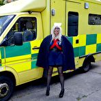 First pic of Older blonde nurse Barby Slut gives a blowjob inside an ambulance