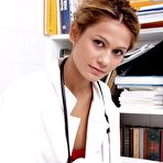 First pic of Solo girl removes her lab coat to model naked other than a stethoscope