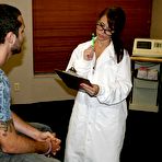 First pic of Sweet brunette nurse in glasses gives a sensual handjob to a lucky guy