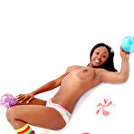 Third pic of Cute black teen Amber strips naked while wearing colourful toe socks