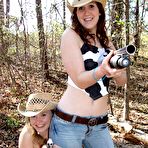 Second pic of Sexy Olympics - Cute cowgirls Kitty and Leonie try to shoot in the wood