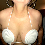 Fourth pic of Chubby mature lady Busty Bliss models a clamshell bikini top during SFW action