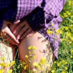 Second pic of Redheaded teen pauses for a moment before getting naked in a field of crops