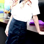 First pic of Blonde schoolgirl Skylar Green strips to knee socks and sneakers on a desk