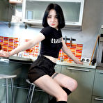 First pic of Dark haired teen Candy Black masturbates with a vibrator in black knee socks