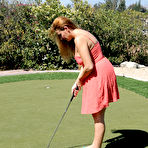 First pic of Big boobed MILF Elexis Monroe rubs her hairy muff at the golf court