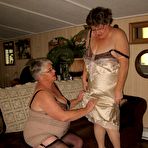 Third pic of Old women strip down to matching girdles before baring floppy tits and beavers