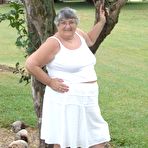 First pic of Obese British lady Grandma Libby exposes her large tits underneath a tree