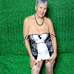 Fourth pic of Silver haired granny Savana models sexy lingerie in sheer nylons and heels