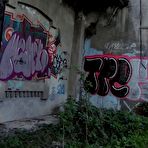 Fourth pic of White girl Viktoria pulls down her jeans to take a pee near a wall of graffiti