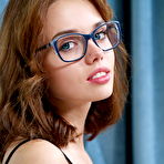 First pic of Geeky teen Keira Blue gets bare naked on a sofa over a glass of wine