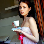 First pic of Sweet teen Keira Blue pauses for a cup of tea before getting bare naked