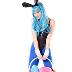 First pic of A girl in a bunny costume takes off everything and masturbates with two vibrators | sexratedpics.com