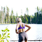 First pic of Naughty Mag - Helen - Outdoorsy blonde with cute, perky tits drops her yoga pants and spreads her pussy next to a lake.