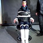 First pic of Shinynylonartsbound | Lady M bound and gagged in Rainwear, white Rubberboots and Latexhood