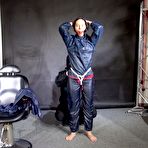 Second pic of Shinynylonartsbound | Aiyana Aiyana in rainwear chairbound, gagged and hooded (and she loved it)