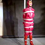 Fourth pic of Shinynylonartsbound | Lady M tied and gagged in shiny nylon Rainwear