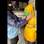 Third pic of Shinynylonartsbound | Aiyana bound and gagged in 3 Rainjackets 2/3