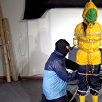 First pic of Shinynylonartsbound | Aiyana bound and gagged in 3 Rainjackets 3/3