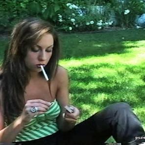 Nude porn Pics with Sexy Smoker in the Backyard